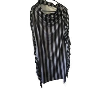 Striped Fringe Dress Women's Size L Black Gray Sleeveless Lightweight Casual‎